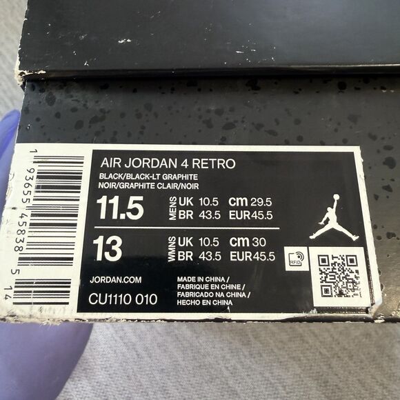 Air Jordan 4 Retro Black Cat 2020 Mens 11.5 CU1110-010 With Box main image 8
